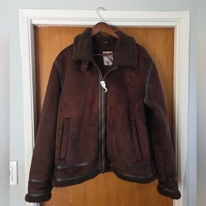Men's Vegan Suede Sherpa XL Brown Jacket Guess Pilot Aviator